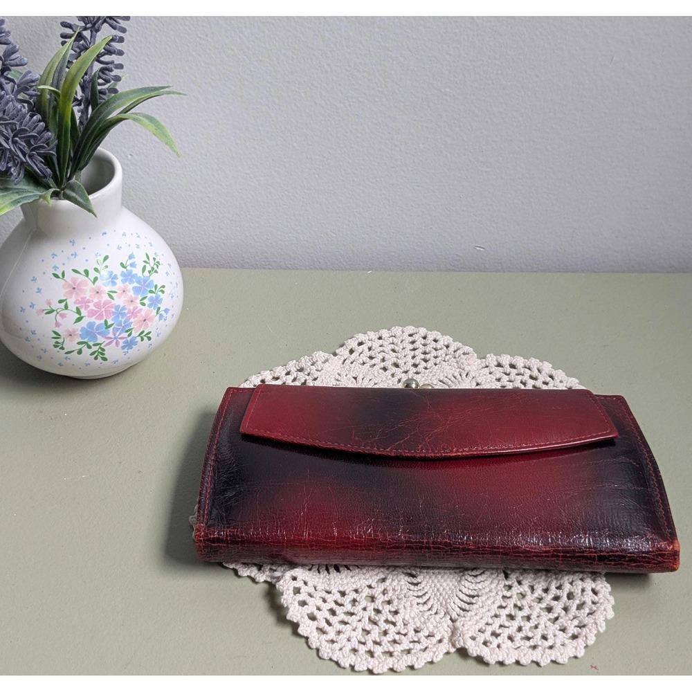 Vintage Prince Cowhide Burgundy Leather Clutch Wallet Coin Purse